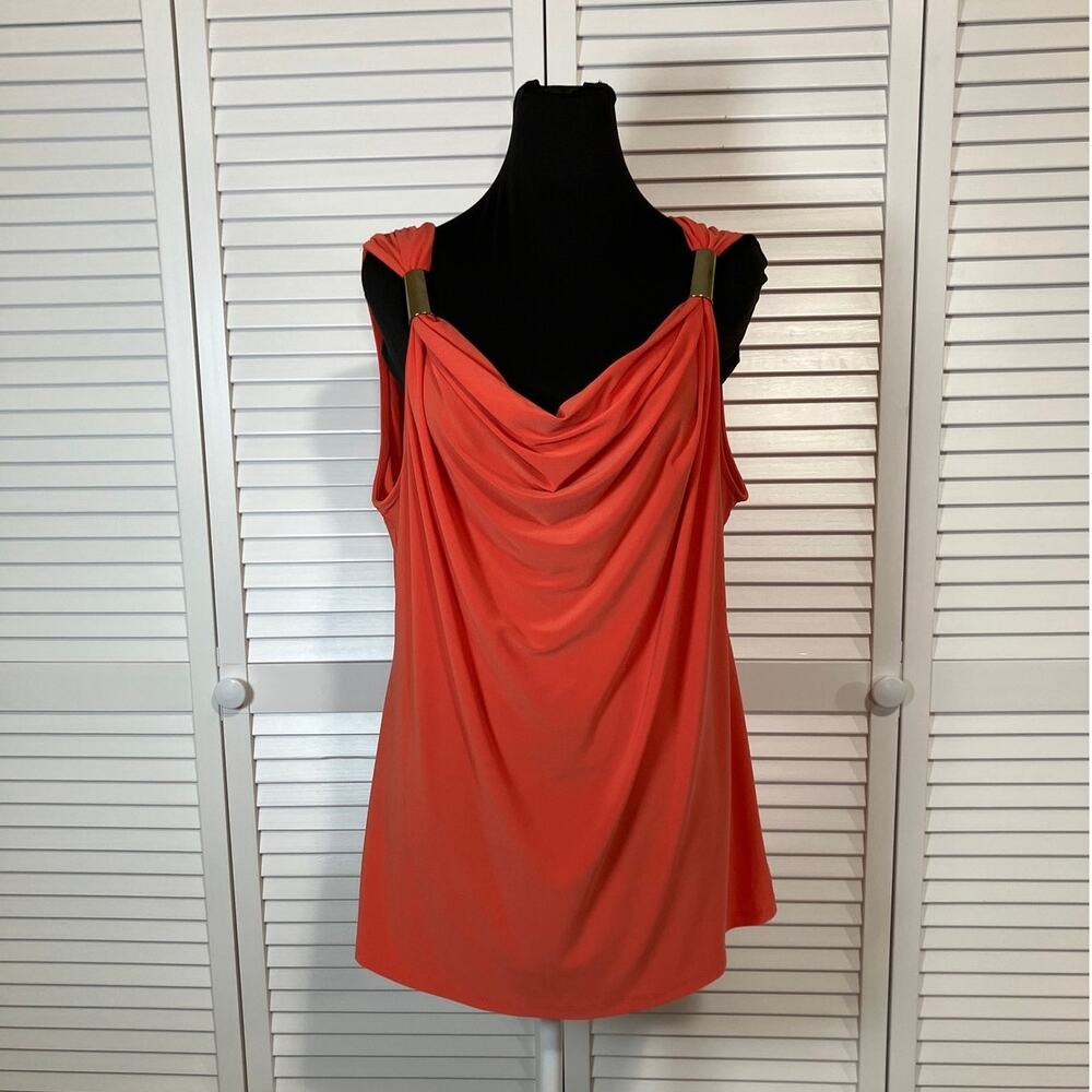 NWT Chaus Y2K Coral Draped Cowl Neck Sleeveless Tunic Blouse Women XL